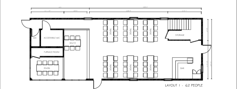 Main floor layout 1: 62 people