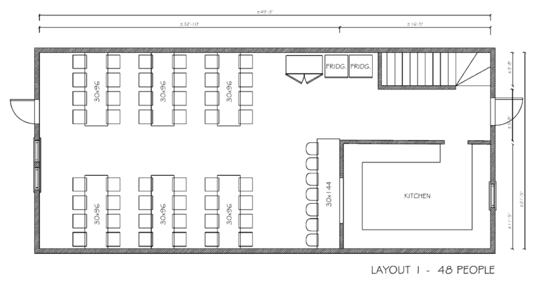 Upper floor layout 1: 48 people