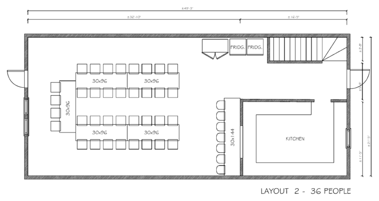 Upper floor layout 2: 36 people