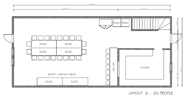 Upper floor layout 3: 20 people