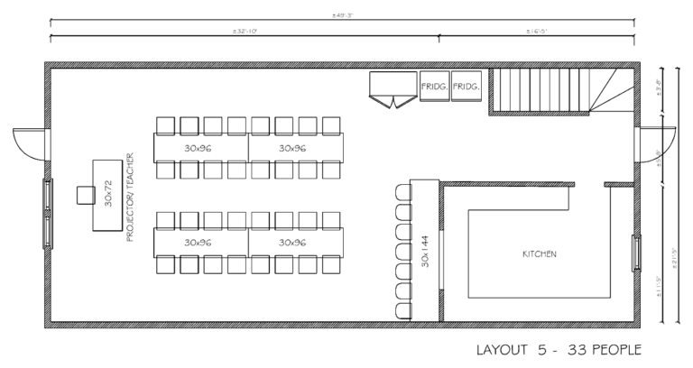 Upper floor layout 5: 33 people