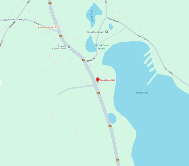 Map showing Broad Cove Hall on Highway 331